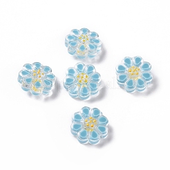 透明ガラスビーズ  エナメル  花  ミックスカラー  13.5x13.5x7mm  穴：1mm&nbsp;LAMP-B021-02