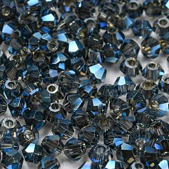 フルレインボーメッキ透明電気メッキガラスビーズ  多面カット  双円錐形  マリンブルー  2x2mm  穴：0.7mm  約720個/袋&nbsp;EGLA-M030-02A-FR02