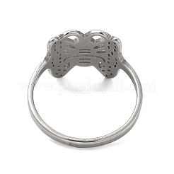 変色しない201ステンレススチールの指輪  女性用中空蝶ワイドバンドリング  ステンレス鋼色  内径：17mm  蝶：12x13mm&nbsp;RJEW-G278-07P