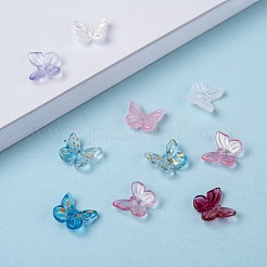 クリアガラスチャーム  混合スタイル  蝶  ミックスカラー  9.5x11x3mm  穴：0.8mm&nbsp;GLAA-T016-23
