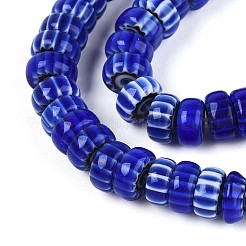 手作りミッレフィオーリガラスビーズ連売り  バレル  ミディアムブルー  7.5~9x4mm  穴：1mm  約95~97個/連  14.76~14.96''（37.5~38センチメートル）&nbsp;LAMP-T021-27B-04