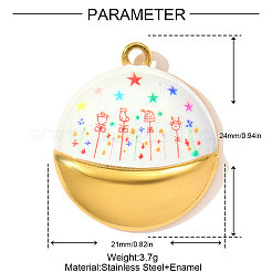 プリントされた304ステンレススチールペンダント  星柄チャーム付きフラットラウンド  鏡面研磨仕上げ  イオンプレーティング（ip）  18KGP本金メッキ  カラフル  24x21mm&nbsp;STAS-OY003-44G