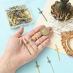 60pcs4スタイルチベットスタイルアロイペンダント  剣のチャーム  ミックスカラー  49.5x12x3mm  穴：1.4mm  15個/カラー&nbsp;FIND-YW0012-79