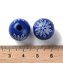 プリントウッドヨーロピアンビーズ  スノーフレークとラウンド  ダークブルー  16x15mm  穴：4mm&nbsp;WOOD-Z002-08B