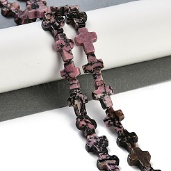 天然石ロードナイトビーズ連売り  クロス  15x11.5x4.5mm  穴：0.7mm  約25個/連  15.75''（40センチメートル）&nbsp;G-I369-A07-02