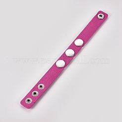 模造レザーコードブレスレット  鉄のスナップ留め金付き  カメリア  216x18x5.5~6.5mm&nbsp;BJEW-WH0009-05F