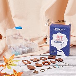 ボヘミアダングルフープピアスDIYキット  ウォールナット木製ペンダントを含む  合成ターコイズビーズ  合金ビーズとリンキングリング  真鍮製の丸カンとフープピアスのパーツ  プラスチックチャーム  ミックスカラー  ペンダント：22ピース/セット&nbsp;DIY-SC0017-65