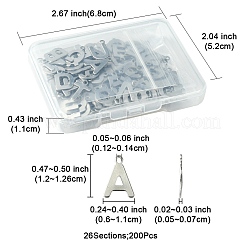 200個 26スタイル 201ステンレススチールチャーム  ステンレス鋼色  a～zの文字  12~12.6x6~10.1x0.5~0.7mm  穴：1.2~1.4mm&nbsp;STAS-FS0001-44