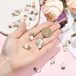 20個5スタイル金メッキ合金エナメルペンダント  花のチャーム  ピンク  19.5~27.5x11~18x2~3mm  穴：1.6~2mm  4個/スタイル&nbsp;ENAM-YW0008-79