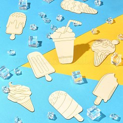80 個 8 スタイル未完成木製カボション  模造食品  アイスキャンディー＆ドリンク＆アイスクリームコーン  DIYクラフトペインティング用  レモンシフォン  110~111x46~81x1.8mm  10個/スタイル&nbsp;WOOD-CJ0001-75