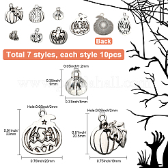 70個7スタイルチベットスタイルアロイペンダント  カボチャ  ハロウィンモチーフ  アンティークシルバー  9~20.5x8~19x1~12.5mm  穴：1.2~2mm  10個/スタイル&nbsp;FIND-SC0019-39