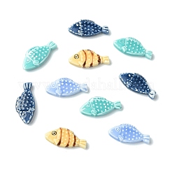 12 個 4 色の手作り磁器ビーズ  魚  ファミーユは磁器バラ  ミックスカラー  29~29.5x13~14x5.5mm  穴：2mm  3個/カラー&nbsp;PORC-CJ0001-54