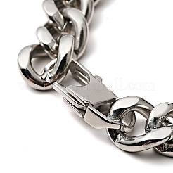 変色しにくい304ステンレススチールの長方形、スカルリンクブレスレット、カーブチェーン付き、男性用、女性用  ステンレス鋼色  8-5/8インチ（21.9cm）&nbsp;BJEW-E009-24P