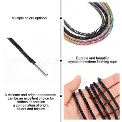 ラインストーン付きコットン  スニーカー用のキラキラ光る丸い靴ひも  ブラック  1200x4mm&nbsp;DIY-WH0268-12F