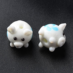 手作りランプワークビーズ  豚  ホワイト  16~17x14x15~16mm  穴：2mm&nbsp;LAMP-T011-07