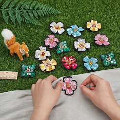 36個 6スタイル ポリエステル&プラスチック コンピューター刺繍 縫い付け装飾アクセサリー  花  ミックスカラー  59~62x51~62x1.5~17mm  6個/スタイル&nbsp;DIY-FG0010-62