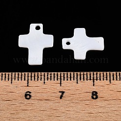 天然淡水貝のクロスチャーム  フローラルホワイト  13x10.5x1mm  穴：1.2mm&nbsp;SHEL-T020-07
