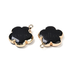 天然な黒の石のペンダント  真鍮製の金具が付いた花のチャーム  ゴールドカラー  23~24x21x6mm  穴：1.8mm&nbsp;G-P566-01G-11