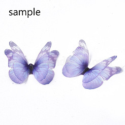 ポリエステル生地の翼の工芸品の装飾  DIYのジュエリー工芸品イヤリングネックレスヘアクリップ装飾  蝶の羽  プラム  25x30mm&nbsp;X-FIND-S322-008B-01