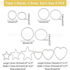 54個9スタイル304ステンレススチールリンクリング  混合形状  ステンレス鋼色  10.5~20x11.5~20.5x0.8mm  6個/カラー&nbsp;STAS-UN0031-77