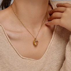 925スターリングシルバーペンダントネックレス  マイクロはキュービックジルコニアを開く  ハート  18KGP本金メッキ  15.83インチ（40.2cm）&nbsp;NJEW-L179-03G