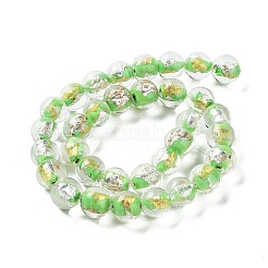 手作りランプワークビーズ  金銀箔付き  オーバル  春の緑  11.5~12x11~11.5mm  穴：1.8~2mm&nbsp;LAMP-H065-01F