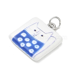 プリント真鍮エナメルペンダント  プラチナ  猫の形  19x16.5x3mm  穴：3.8mm&nbsp;LS-KK-CBA9B3D-03P-01