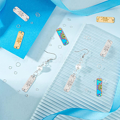 18個3色304ステンレススチールコネクタチャーム  太陽の模様を持つ長方形のリンク  ミックスカラー  30x10x2mm  穴：1.5mm  6個/カラー&nbsp;STAS-DC0014-64