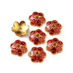 6-花びら合金エナメルビーズキャップ  花  レッド  10x9x2.5mm  穴：1.4mm&nbsp;ENAM-WH0063-02B