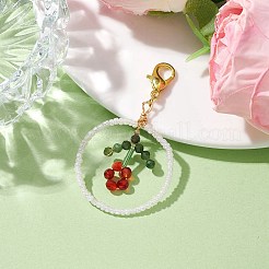 リング 手作りガラスシードビーズペンダント装飾  バッグの飾りに使える天然フクサイトと瑪瑙の花とカニカンのチャーム  60mm&nbsp;HJEW-MZ00067-02