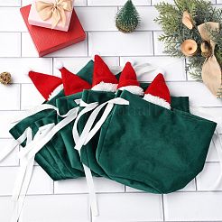 クリスマス帽子 ベルベット 巾着袋  クリスマスプレゼント用  グリーン  19x17cm&nbsp;ST-CJ0001-01B