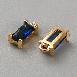 金色の真鍮製マイクロパヴェキュービックジルコニアチャーム  長方形  ミッドナイトブルー  9x4x3mm  穴：1.2mm&nbsp;KK-WH0079-130C