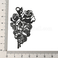 スプレープリント430ステンレススチールペンダント  エッチングされた金属装飾  ブラック  花  62x35x0.3mm  穴：4mm&nbsp;STAS-P359-01J