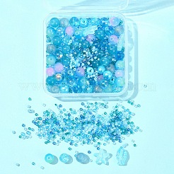 ガラスビーズ66g  ラウンド＆ヒトデ＆フィッシュ＆ロンデル  混合スタイル  空色  2~14x2~10x1~8.5mm  穴：0.8~1.5mm&nbsp;GLAA-FS0002-03C