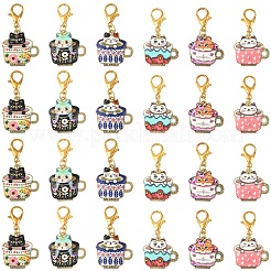 24個 6スタイル プリント合金エナメルペンダント装飾  カップの中の猫  合金製カニカン付き  ミックスカラー  38~41mm  4個/スタイル&nbsp;HJEW-YW00247