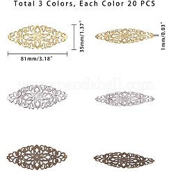 アイアン製コネクター  エッチングされた金属装飾  花  ミックスカラー  35x81x1mm  60個/箱&nbsp;IFIN-PH0024-01