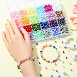 24 色 ABS プラスチック模造パールビーズ  ラウンド  ミックスカラー  5.5~6x5~5.5mm  穴：1.5~2mm&nbsp;OACR-YW0001-74