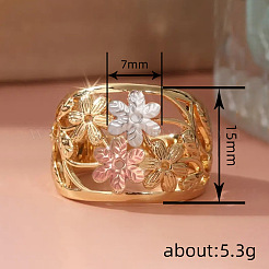 女性のための真鍮の指輪  花  ゴールドカラー  usサイズ7（17.3mm）&nbsp;WG4845E-01