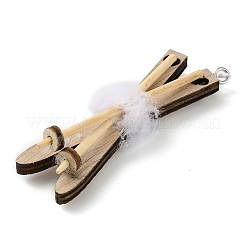 クリスマス未完成の木製ペンダント装飾  壁の装飾  麻紐と鉄の輪付き  スキーポール  13.5cm&nbsp;WOOD-D026-01G