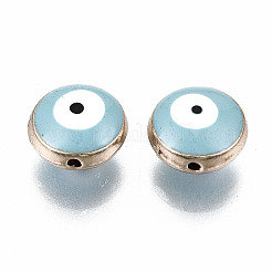 合金エナメルビーズ  ナザールボンジュウ  ライトスカイブルー  10x5mm  穴：1mm&nbsp;ENAM-WH0047-14I-10mm
