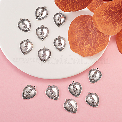 合金ペンダント  宗教  聖母マリアとハート  奇跡のメダル  アンティークシルバー  22x17.5x2.2mm  穴：1.6mm&nbsp;PALLOY-CJ0001-01