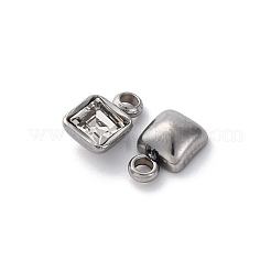 304ステンレススチールラインストーンペンダント  スクエアチャーム  ステンレス鋼色  クリスタル  8x5x3mm  穴：1.6mm&nbsp;STAS-B090-02P-09