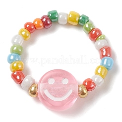 グラスシード＆アクリルスマイルビーズストレッチリング  ミックスカラー  内径：17~18mm&nbsp;RJEW-JR00575