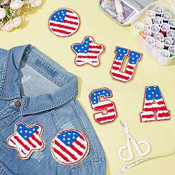 タオル刺繍布アイロン接着/縫い付けワッペン  マスクと衣装のアクセサリー  シェニールアップリケ  ワードUSA＆スター＆ラウンド  カラフル  79~83.5x53~79x2.5~3mm  7個/セット&nbsp;DIY-FG0004-48