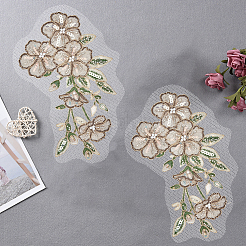 花の衣類パッチ2個  プラスチックパールとスパンコール付き  ゲインボロ  215x140x0.2~4mm&nbsp;DIY-GF0012-86A