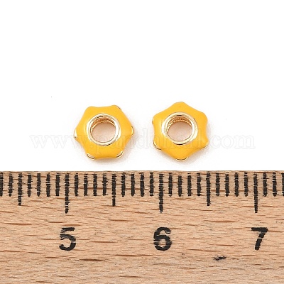 真鍮ビーズ  スター  エナメル  18KGP本金メッキ  きいろ  6x6.5x2mm  穴：3mm&nbsp;KK-H524-15G-01-1