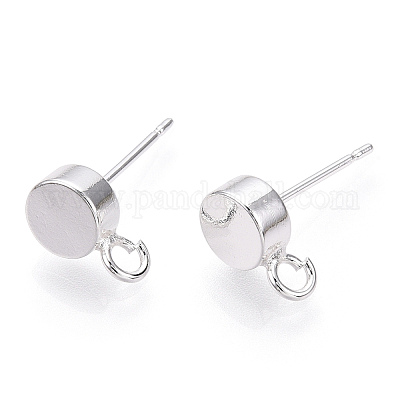 真鍮製スタッドピアスパーツ  カン付き  フラットラウンド  ニッケルフリー  925銀メッキ  9.5x6mm  穴：2mm  ピン：12x0.8mm&nbsp;KK-T038-293S-1