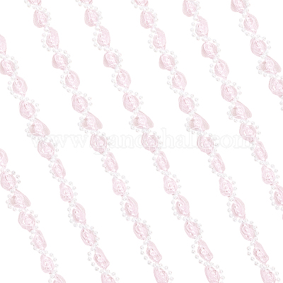 ポリエステルレースリボン  プラスチックパール付き  ピンク  3/8~1/2インチ（11~13mm）&nbsp;OCOR-WH20001-83B-1