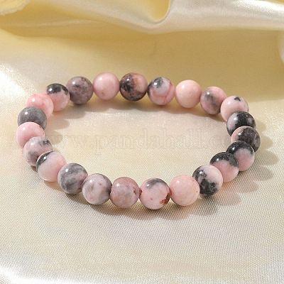 天然ゼブラジャスパービーズストレッチブレスレット  ラウンド  内径：2-1/8インチ〜2-3/8インチ（5.5~6cm）  ビーズ：8mm&nbsp;BJEW-K212-B-035-1