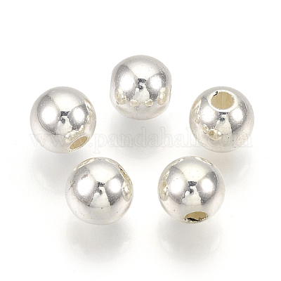 ABSプラスチックビーズ  ラウンド  銀色のメッキ  7.5~8x7~7.5mm  穴：1.6~2mm  約2000個/500g&nbsp;OACR-S032-8mm-02-1
